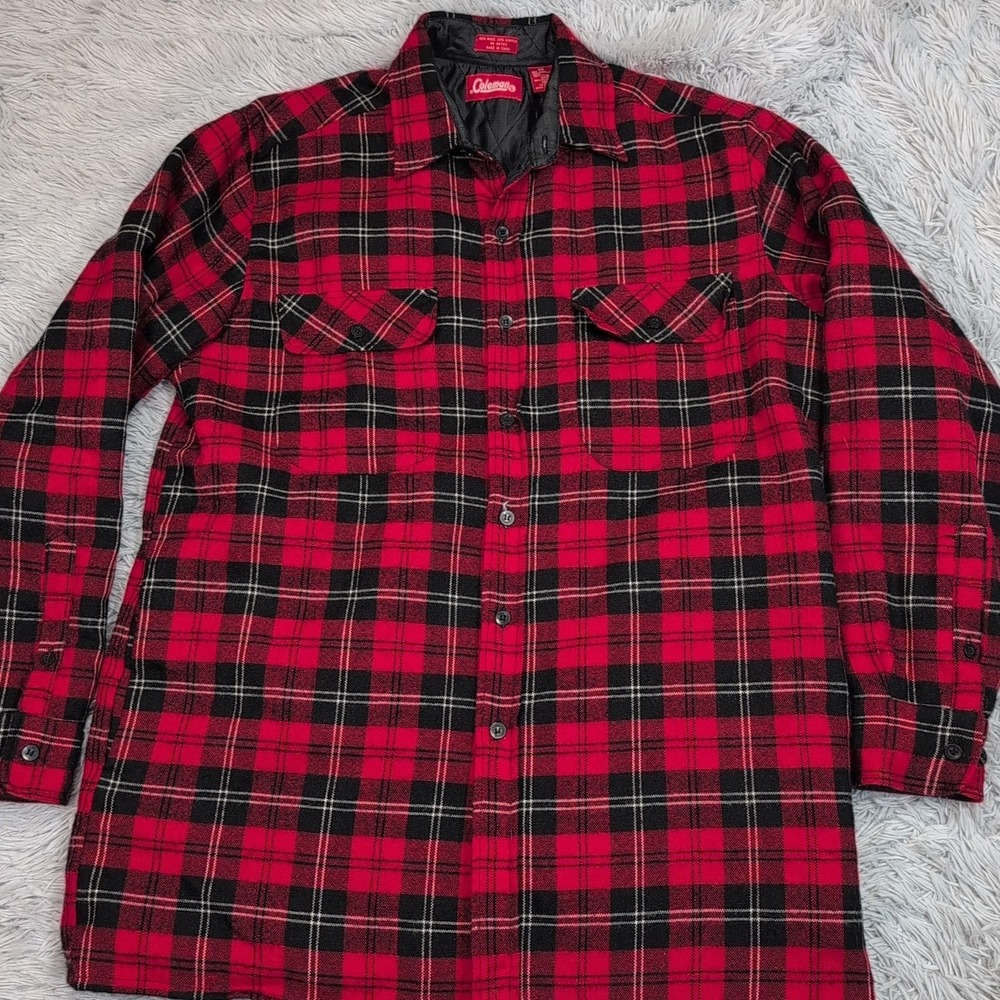 Coleman Jacket Mens M Red Plaid Wool Blend Shacket Pockets Camping Chore Work